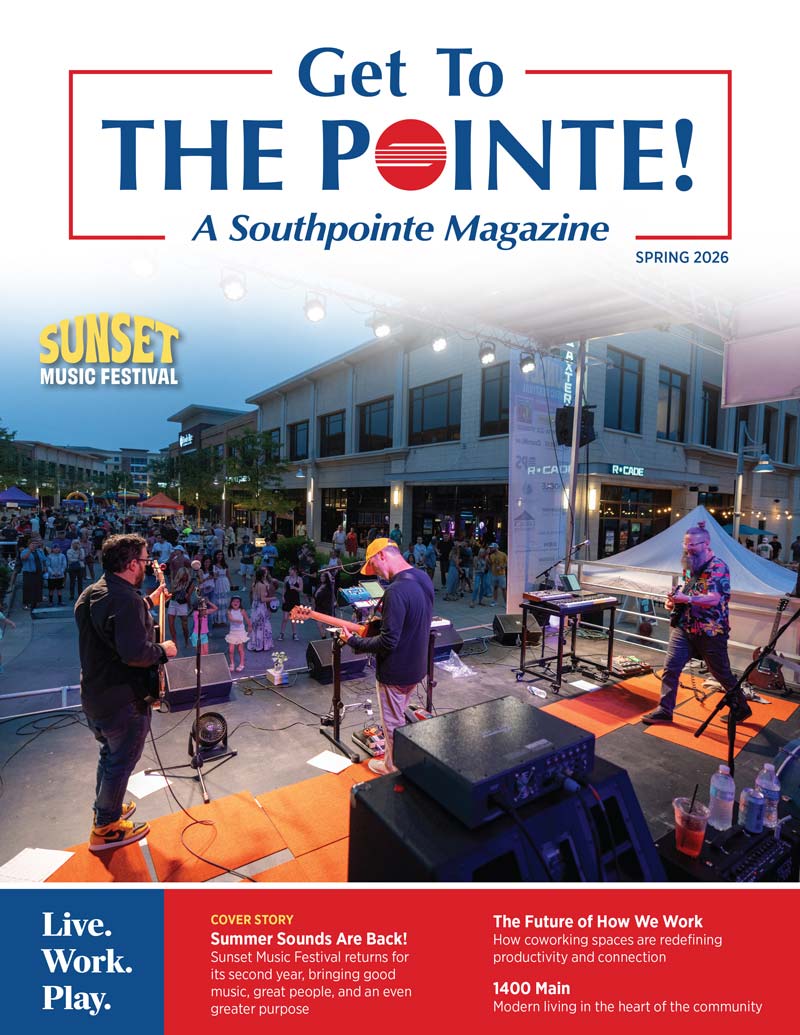 Musicians perform on an outdoor stage at sunset for a Southpointe PA Magazine feature.